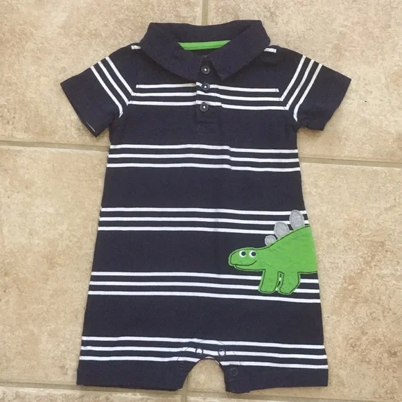Carter's Boys Dinosaur Striped Polo Romper Jumper - Picture 1 of 8